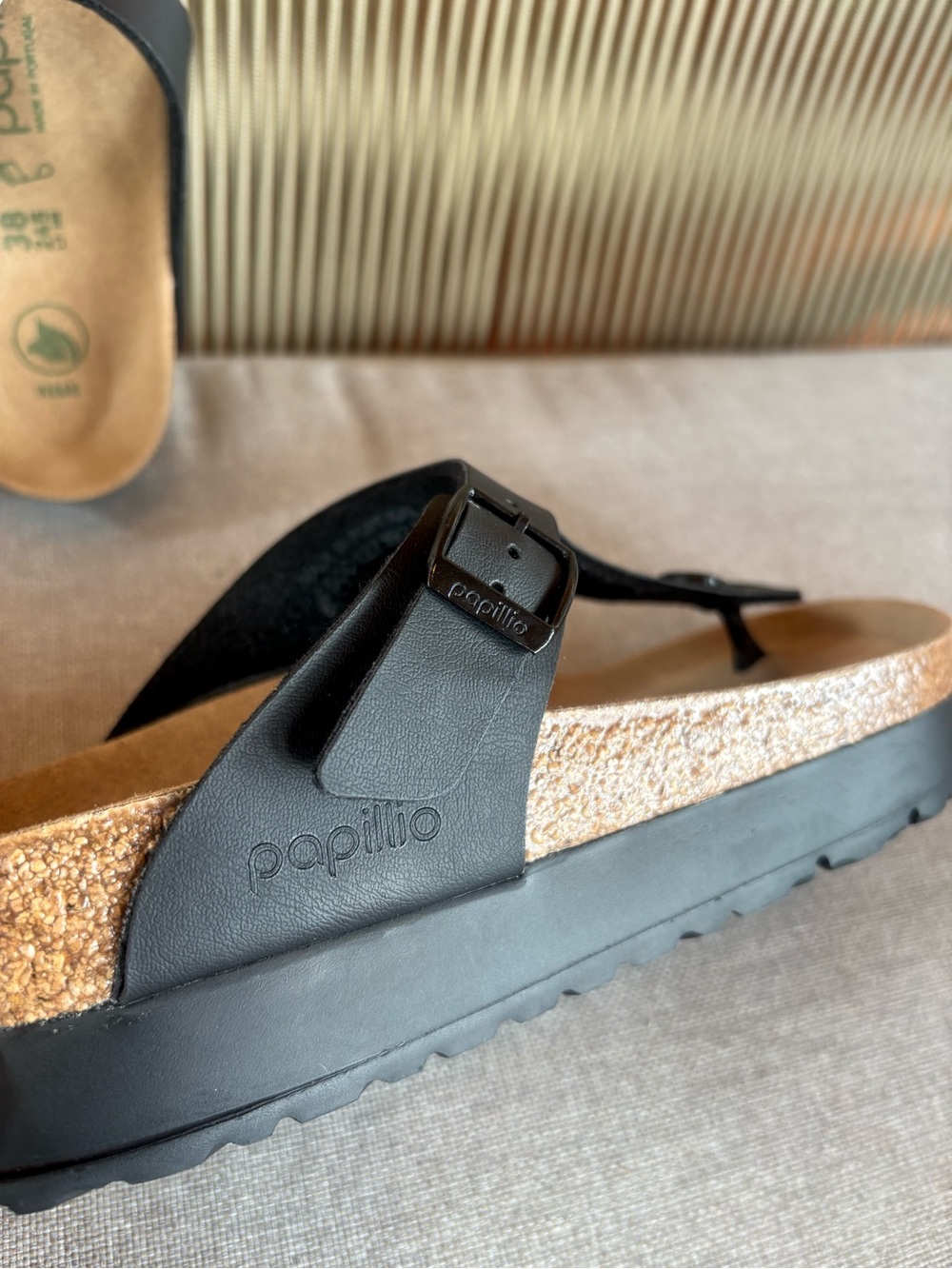 Birkenstock 💅 Papillio Gizeh Flex Vegan Leather Black Platform Sandals 36 37 38 - Picture 3 of 6